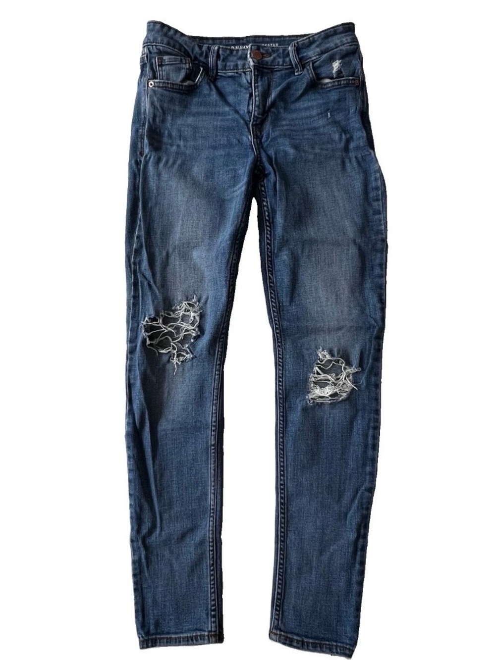 Old Navy Rockstar Mid Rise Skinny Jeans Womens 4 Distressed Medium Wash Denim